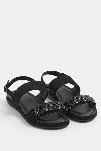Sandales Noires Ornées De Strass, Coupe Extra Large Eeesize 38EEE - Yours - Modalova