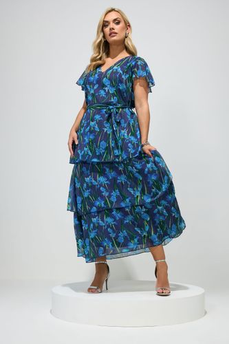 Robe Longue Étagée Bleu Marine À Fleurs Size 48 - Yours London - Modalova