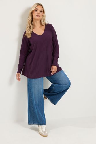 Tshirt Côtelé Violet À Décolleté Plongeant Size 48 - Yours - Modalova