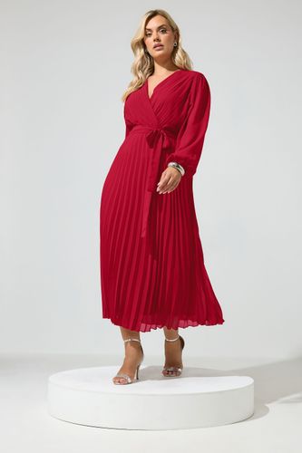 Robe Cachecœur Rouge Plissée À Manches Longues Size 44 - Yours London - Modalova