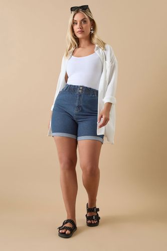 Short En Jean Bleu Foncé Taille Élastique Size 48 - Yours - Modalova