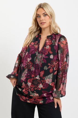 Blouse Noire À Fleurs Avec Col Volanté Size 44 - Yours - Modalova