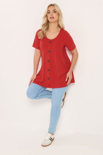 Top Évasé À Boutons En Maille Côtelée Rouge Size 54-56 - Yours - Modalova