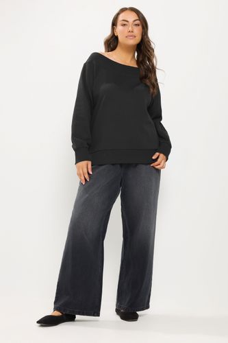 Sweatshirt Noir Côtelé À Épaules Dénudées Size 62-64 - Yours - Modalova