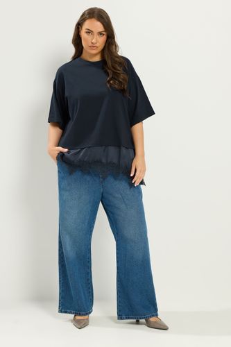 Tshirt En Satin Bleu Marine Avec Finitions En Dentelle Size 42 - Yours - Modalova