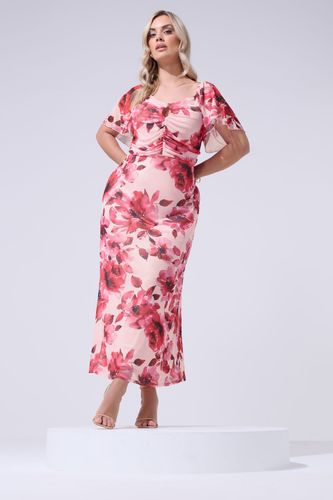 Robe Longue Rose À Fleurs Avec Détail Goutte D'eau Size 52 - Yours London - Modalova
