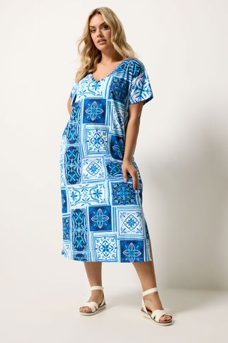 Robe Milongue Bleue À Imprimé Mosaïque Size 54-56 - Yours - Modalova