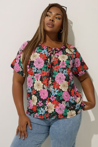 Chemisier Noir À Fleurs Avec Nœud Papillon Sur Le Devant Size 58-60 - Limited Collection - Modalova