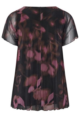 Top Plissé Sur Le Devant En Mesh Noir À Motif Abstrait Size 44 - Yours - Modalova