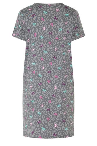 Chemise De Nuit Grise À Imprimé Léopard Au Toucher Doux Avec Nœud Et Patte De Boutonnage Size 46-48 - Yours - Modalova