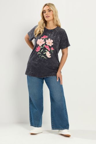 Tshirt Gris Délavé À Fleurs Size 46 - Yours - Modalova