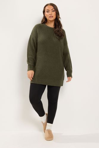 Pull Long En Maille Gaufrée Vert Kaki Size 54-56 - Yours - Modalova