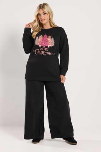 Sweatshirt Fantaisie Noir « Merry Christmas » Avec Sapin De Noël En Sequins Size 44 - Yours - Modalova