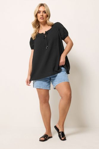 Top Bardot En Gaze Noire À Motif Plumetis Size 44 - Yours - Modalova
