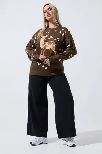Pull Marron Chocolat En Maille À Imprimé Cerf Size 50-52 - Limited Collection - Modalova