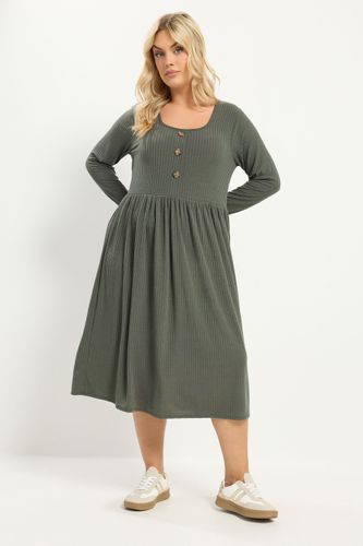 Robe Milongue Vert Kaki À Encolure Carrée Size 44 - Yours - Modalova