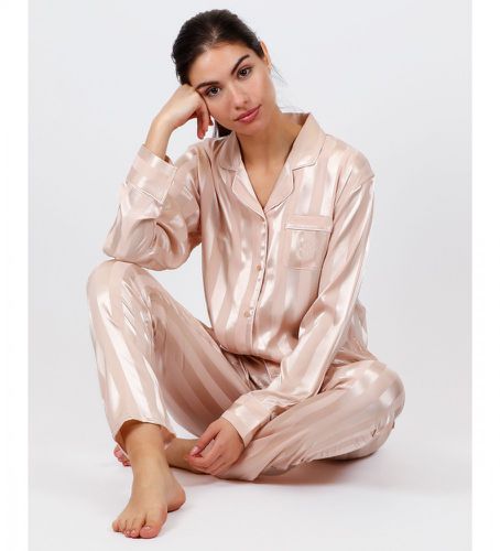 Pyjama de mariage ouvert en satin à rayures, couleur (S), Homewear, Polyester, Manche longue - Admas - Modalova