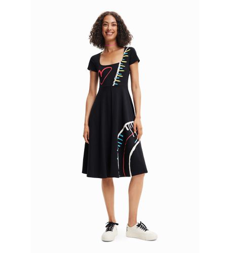 SWVK12 Robe en maille évasée Arty noire (S), Casuel, Coton, Manche courte, Durable - Desigual - Modalova