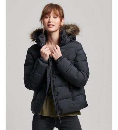 W5011569A Veste courte matelassée avec capuche et garniture en fausse fourrure noire (XXS), Casuel, Polyester, Durable - Superdry - Modalova