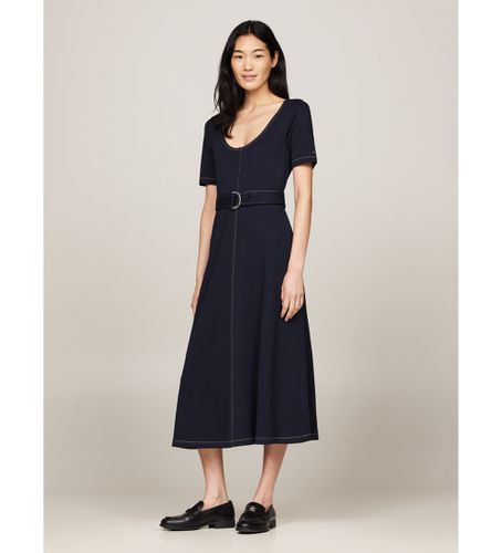 WW0WW42431 Robe midi avec ceinture (S), Casuel, Manche courte, Le coton biologique - Tommy Hilfiger - Modalova