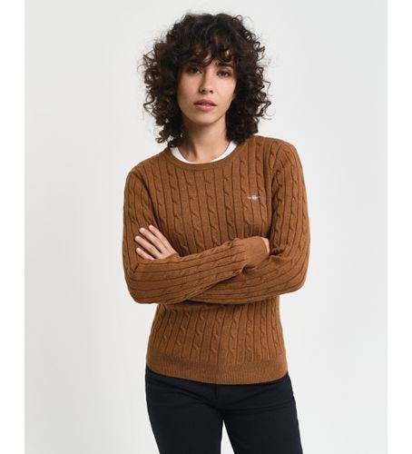 Pull à col rond en jersey de coton extensible marron avec tissu tricoté en forme de huit (L), Casuel - Gant - Modalova