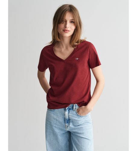 T-shirt bouclier avec col en V marron (L), Casuel, Grenat, Coton, Manche courte - Gant - Modalova