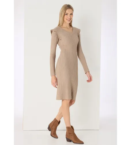 Robe midi en maille câblée marron (XS), Casuel, Viscose, Manche longue - Lois Jeans - Modalova