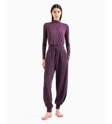 F264 Bas de survêtement en viscose avec broderie micro aigle lilas (L), Homewear, Violet, Polyester - Emporio Armani - Modalova