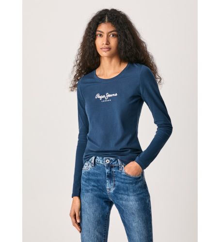 Til kvinder. PL505203 Ny Virginia Ls N navy T-shirt (XS), Casual, Bomuld, Lange ærmer - Pepe Jeans - Modalova