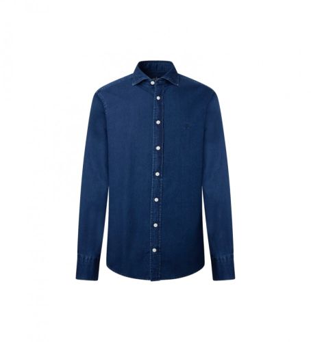 Til mænd. HM309385 Navy denim skjorte (S), Casual, Lange ærmer, Økologisk bomuld, Bæredygtig - Hackett London - Modalova