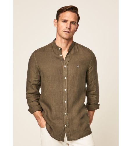 Til mænd. HM309383 Linen skjorte P Fit Slim Slim Slim Mørkegrøn (S), Casual, Linned, Klassisk, Lange ærmer - Hackett London - Modalova