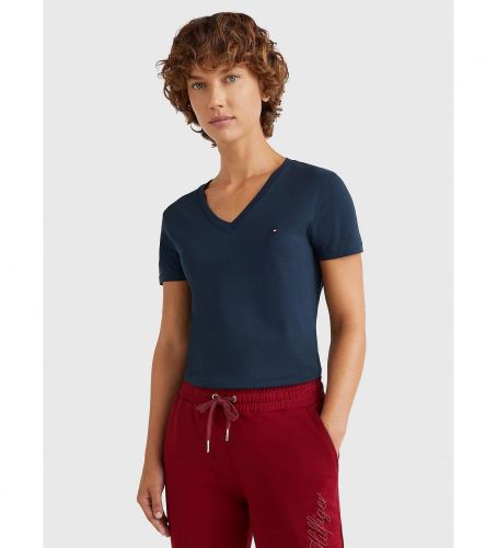 Til kvinder. WW0WW24969 Heritage V-hals T-shirt Navy (XXS), Casual, Bomuld, Korte ærmer, Økologisk bomuld, Blå - Tommy Hilfiger - Modalova