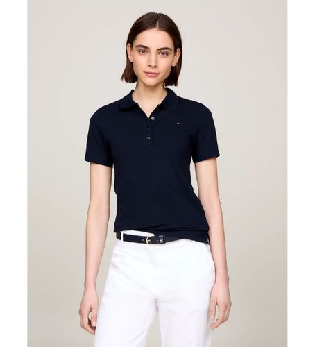 Til kvinder. WW0WW42047 1985 navy polo shirt (L), Casual, Korte ærmer, Økologisk bomuld, Bæredygtig - Tommy Hilfiger - Modalova
