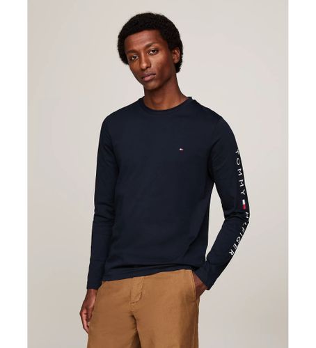 Til mænd. MW0MW09096 Langærmet t-shirt med navy-logo (S), Casual, Bomuld, Lange ærmer, Bæredygtig - Tommy Hilfiger - Modalova