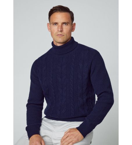 Til mænd. HM702995 Marine kabel rulle pullover (XL), Casual, Bomuld, Lange ærmer, Blå - Hackett London - Modalova