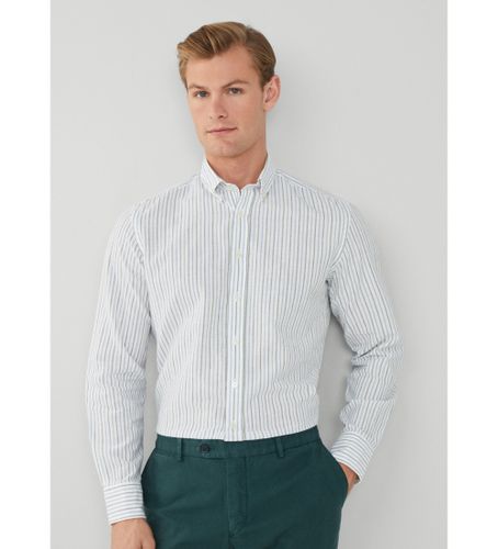 Til mænd. HM309855 Mel Cot Stribet skjorte i hør (S), Casual, Grøn, Bomuld, Linned, Klassisk, Lange ærmer - Hackett London - Modalova