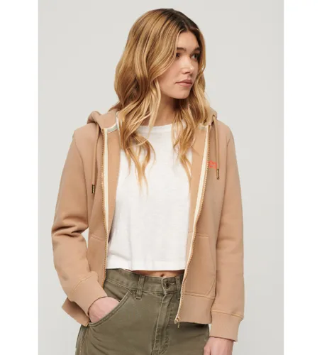 Til kvinder. W2012047A Sweatshirt med hætte, lynlås og logo Essential brown (M), , Casual, Bomuld, Lange ærmer - Superdry - Modalova