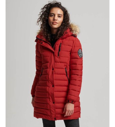 Til kvinder. W5011564A Fuji mellemlang quiltet frakke med hætte, (XS), Casual, Bæredygtig, Genanvendt nylon - Superdry - Modalova