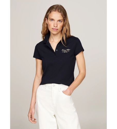 Til kvinder. WW0WW43624 Slim fit poloshirt med logo i navy Script-skrifttype (XS), Casual, Korte ærmer, Økologisk bomuld, Bære - Tommy Hilfiger - Modalova
