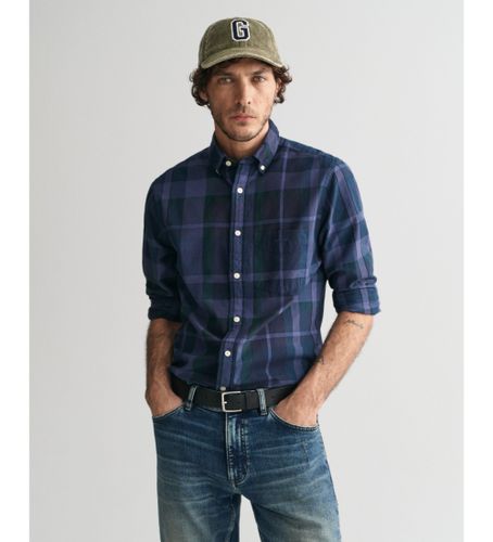 Til mænd. 3240178 Regular Fit Plaid Dyed skjorte i Navy Garment Dyed (S), Casual, Bomuld, Lange ærmer, Blå - Gant - Modalova