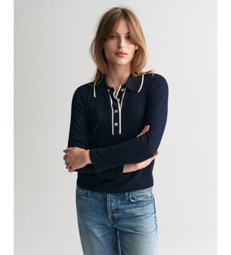 Til kvinder. 4201269 Langærmet ribbet poloshirt navy (L), Casual, Viscose, Lange ærmer - Gant - Modalova