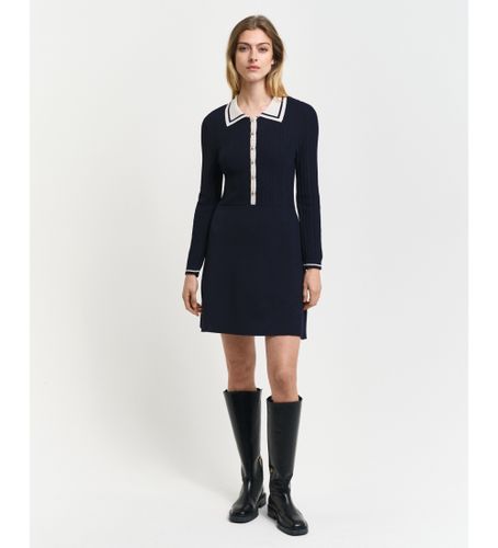 Til kvinder. 4502080 Navy kontrastfarvet ribstrikket kjole (L), Casual, Viscose, Lange ærmer - Gant - Modalova