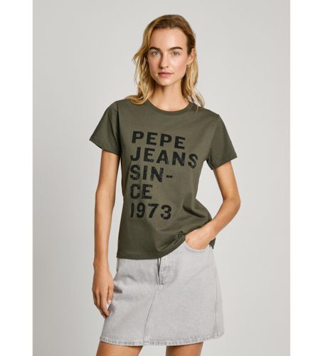 Til kvinder. PL505962 T-shirt med logotryk, regular fit, (XS), Casual, Bomuld, Korte ærmer - Pepe Jeans - Modalova