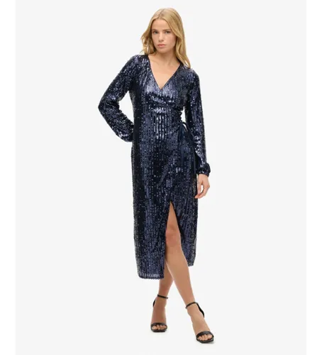 Til kvinder. W8011701A Paillet cross over lang kjole (S), Party, Polyester, Lange ærmer - Superdry - Modalova