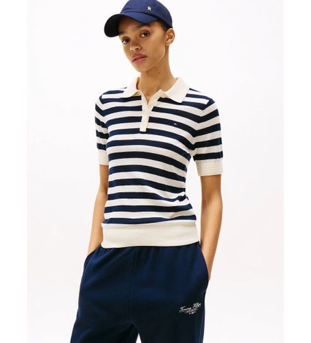 Til kvinder. WW0WW37937 Kortærmet strikket poloshirt navy (M), Casual, Bomuld, Korte ærmer, Lyocell - Tommy Hilfiger - Modalova