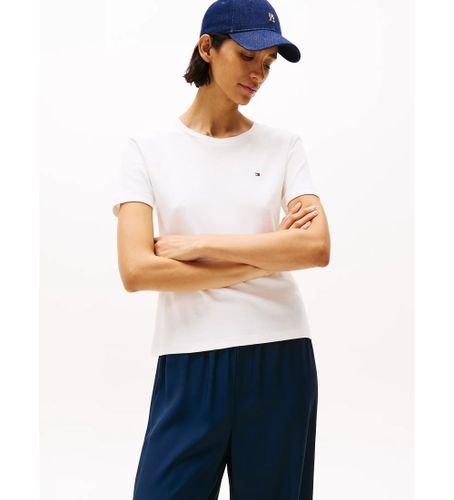 Til kvinder. WW0WW40587 Slim fit T-shirt med hvidt broderet logo (XL), Casual, Bomuld, Korte ærmer - Tommy Hilfiger - Modalova