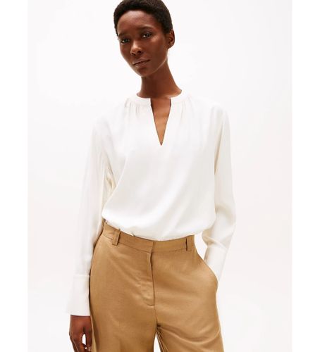 Til kvinder. WW0WW44049 bluse med V-hals og flæsekant (34), Casual, Viscose - Tommy Hilfiger - Modalova