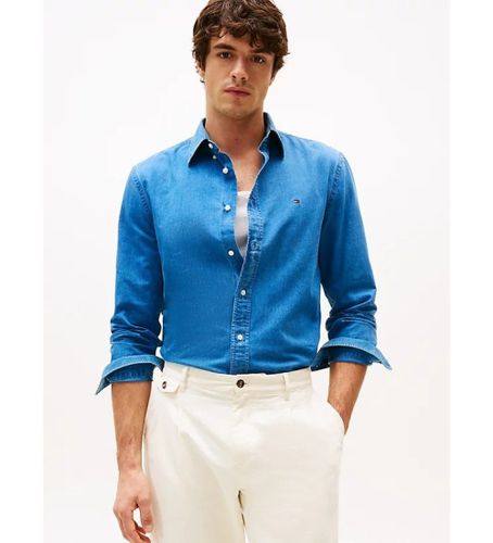 Til mænd. MW0MW38134 chambray-skjorte med almindelig pasform (L), Casual, Bomuld, Lange ærmer - Tommy Hilfiger - Modalova