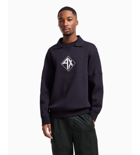 Til mænd. XM000229AF10818UB101 Sweatshirt med rund hals og polohalsdetalje i bomuld-polyester stretch interlock navy (L), Cas - Armani Exchange - Modalova