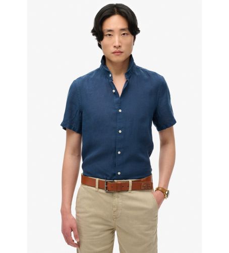 Til mænd. M4010937A Kortærmet skjorte i navy hør til ferie (S), Casual, Linned, Korte ærmer - Superdry - Modalova